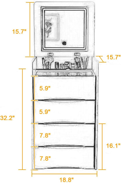 vanity with flip top lighted mirror
