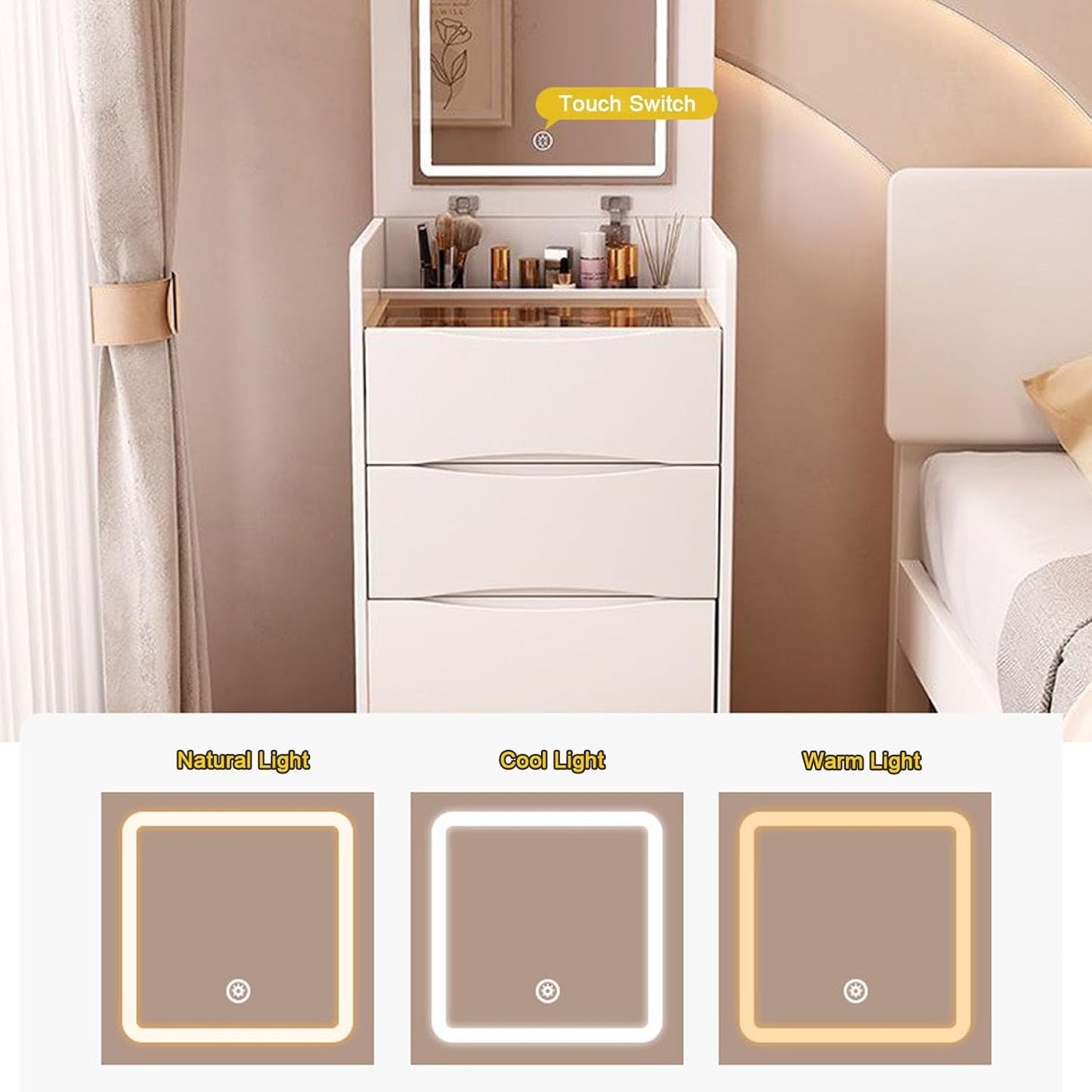 vanity with flip top lighted mirror